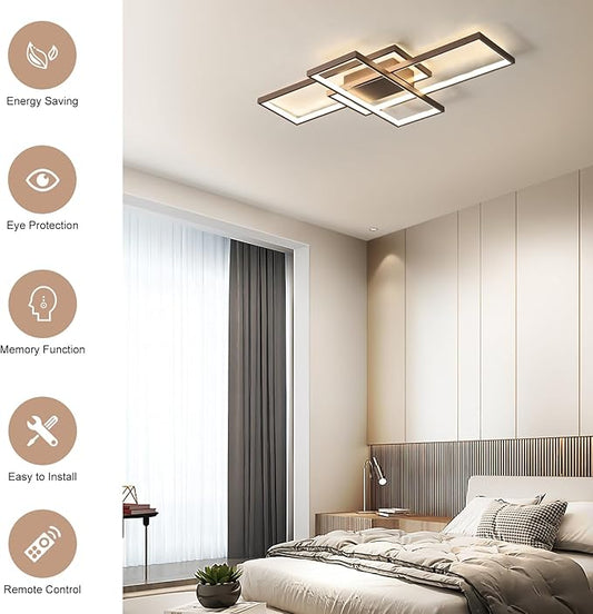 GEADI Modern Ceiling Light Fiture, Dimmable Led Flush Mount Ceiling Lamp with Remote Control,50W Square Close to Ceiling Lights for Bedroom Living Room Dining Room (35.4",Coffee, 3000K-6500K)