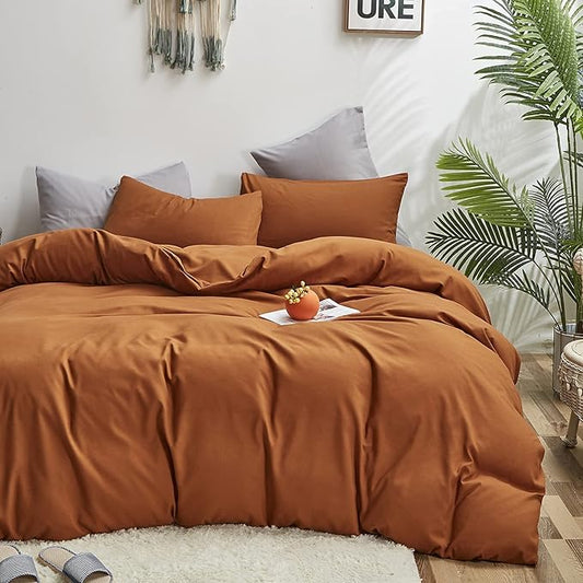 Wellboo Pumpkin Color Comforter Sets Twin Size Solid Rust Bedding Comforters Burnt Orange Soft Quilts Cotton Women Girls Rust Caramel Blankets Modern Reddish Orange Bed Comforter Brown Terracotta Bed