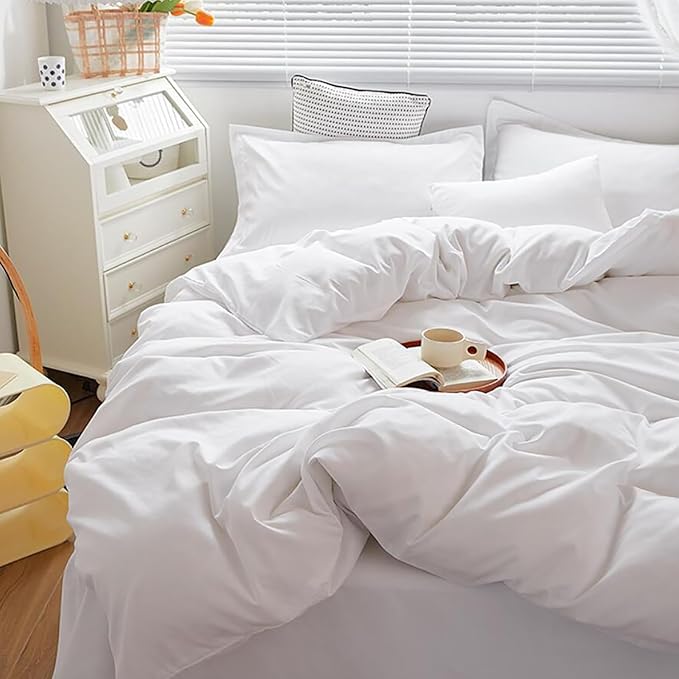 Cottonight White Comforter Sets Full Solid White Bedding Comforter Set Full Plain Cozy Breathable Quilts Blanket Soft Breathable Hotel Bedding Set with 2 Pillowcases for Women Men