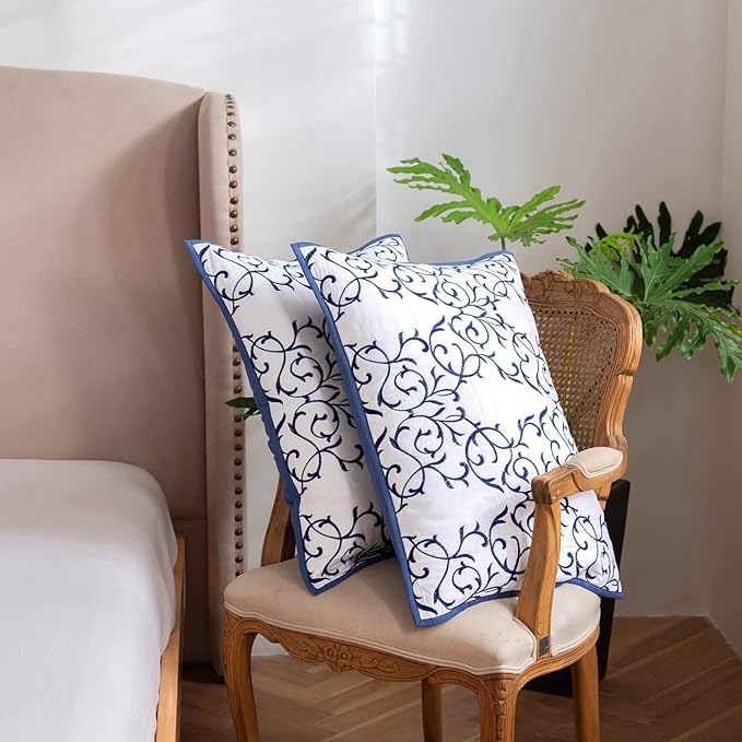 Mixinni Reversible Quilt 3-Piece Blue Embroidery Pattern Elegant Quilt Set with Embroidered Decorative Shams Soft Bedspreads & Coverlet Set - Full/Queen