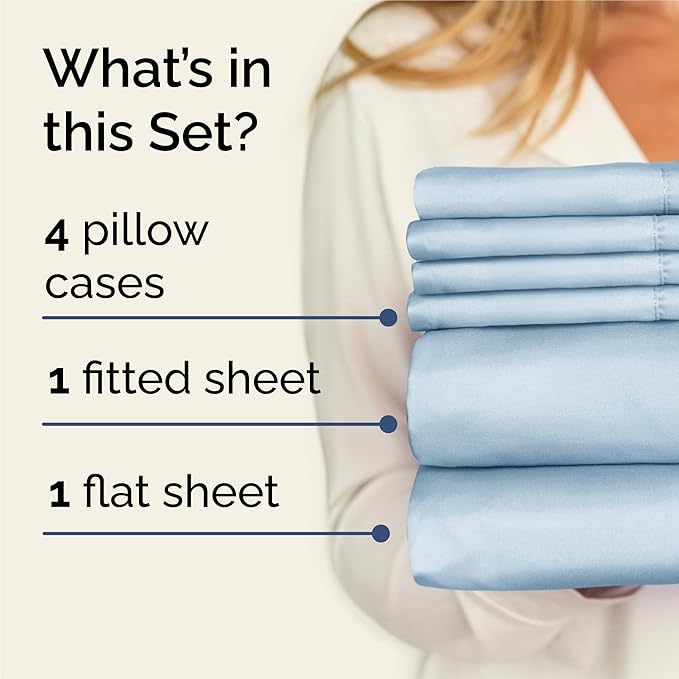 CGK Linens King 6 Piece Sheet Set - Cooling Sheets for Hot Sleepers - Hotel Luxury Bedding Set w/ 8-16 Inch Deep Pockets - 1 Flat & 1 Fitted & 4 Pillowcases - Soft, Comfy and Wrinkle Free - Sky Blue