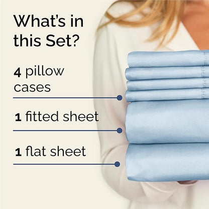 CGK Linens King 6 Piece Sheet Set - Cooling Sheets for Hot Sleepers - Hotel Luxury Bedding Set w/ 8-16 Inch Deep Pockets - 1 Flat & 1 Fitted & 4 Pillowcases - Soft, Comfy and Wrinkle Free - Sky Blue