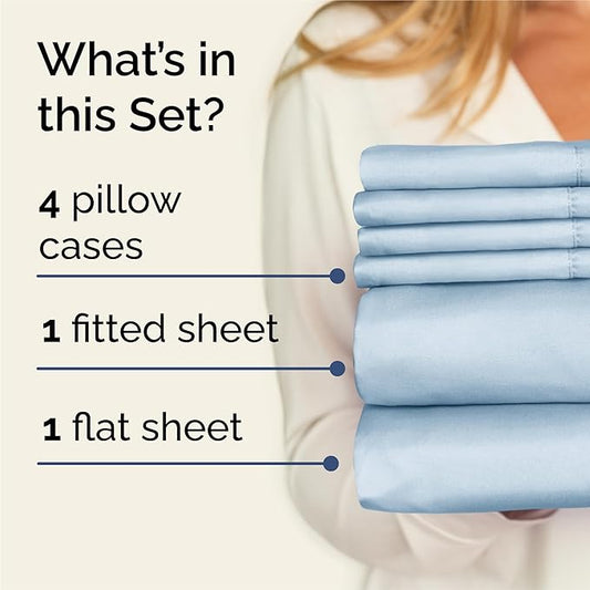 CGK Linens King 6 Piece Sheet Set - Cooling Sheets for Hot Sleepers - Hotel Luxury Bedding Set w/ 8-16 Inch Deep Pockets - 1 Flat & 1 Fitted & 4 Pillowcases - Soft, Comfy and Wrinkle Free - Sky Blue