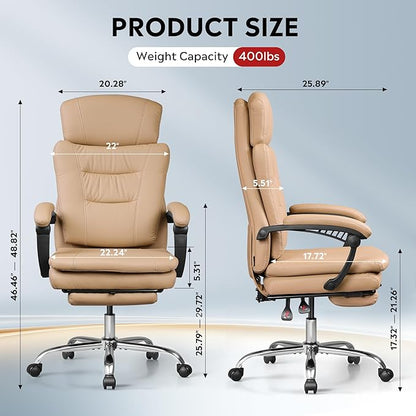 DEVAISE Executive Leather Home Office Chair with Footrest, High Back and Heavy Duty, Comfortable Big and Tall Ergonomic Desk Chair with Lumbar Support, Comfy Reclining, SGS Class 4 Gas Lift, Brown