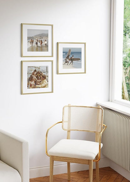 HAUS AND HUES 16x16 Gold Metal Picture Frames Matted to 12x12 - Features Premium Aluminum & Hanging Hardware, Shatterproof Plexiglass - Ideal for Home, Room, Office (16x16 in, Gold, Set of 3)