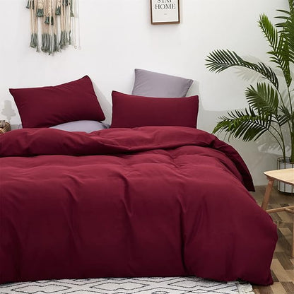 Cottonight Dark Red Comforter King Burgundy Bedding Chic Modern Wine Red Blanket Quilt Breathable Cotton Modern Solid Blackish Red Comforter Set for Women Men King Bed