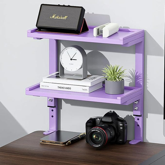 2-Tier Desk Shelf, Expandable Under Desk Storage, Clamp on Desk Shelf, Desktop Accessories for Offices, Study Rooms, and Game Rooms (Purple)