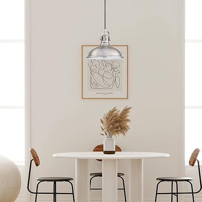 12 Inch LED 2 Pack 1 Light Pendant Light Industrial Vintage Fixtures Metal Chandelier Lights with Brushed Nickel Finish,Ceiling Lamp for Kitchen Home Island Dining Room Bedroom Farmhouse