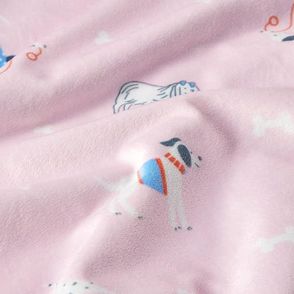 DaysU Silky Micro Soft Plush Baby Blankets for Girls with Print Animal Pattern and Soothing Raised Dots, Double Layer Bed Throws for Toddler Cot, Puppy, Pink, 50x60 Inches