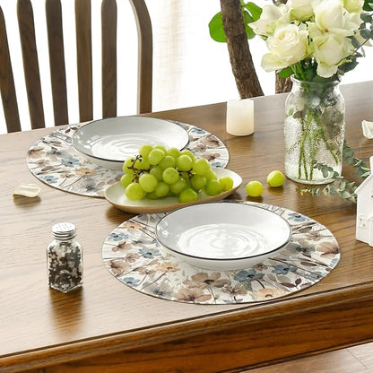 Artoid Mode Brown Poppy Floral Leaves Round Placemats Set of 4,15 Inch Seasonal Summer Table Mats for Party Kitchen Dining Decoration