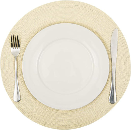 SHACOS Round Braided Placemats Set of 6 Round Table Mats for Dining Tables 15 inch (Cream, 6)