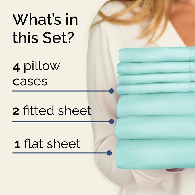 CGK Linens Split King 7 Piece Sheet Set - Cooling Sheets for Hot Sleepers - Hotel Luxury Bedding Set with 8-16 Inch Deep Pockets - 1 Flat & 2 Fitted & 4 Pillowcases - Soft & Wrinkle Free - Split King