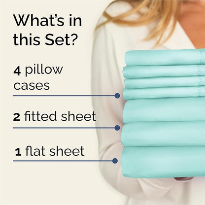 CGK Linens Split King 7 Piece Sheet Set - Cooling Sheets for Hot Sleepers - Hotel Luxury Bedding Set with 8-16 Inch Deep Pockets - 1 Flat & 2 Fitted & 4 Pillowcases - Soft & Wrinkle Free - Split King