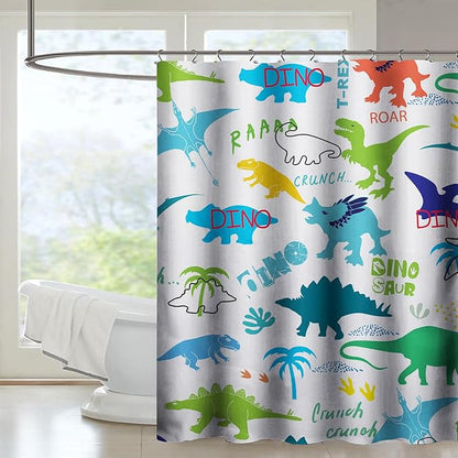 AILONEN Cartoon Dinosaur Shower Curtain for Kids Boys 48" W*72" H Inch,Colorful Dinosaur Pattern Shower Curtain,12 Pack Hooks Polyester Waterproof Fabric Decor for Bathroom