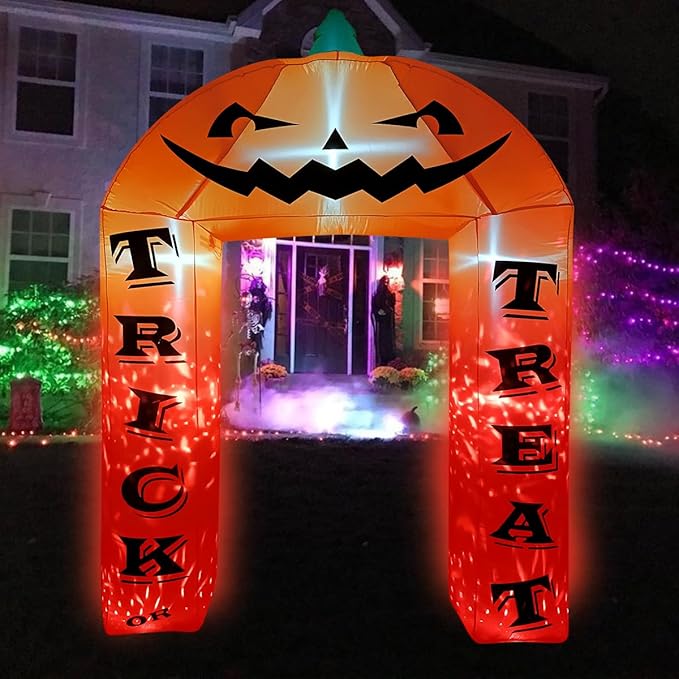 BLOWOUT FUN Halloween Decorations 9 FT Halloween Inflatable Pumpkin Archway Decor, Large Blow Up Yard Decorations with Built-in Blower & Fire LED Lights, Halloween Inflatables for Lawn Garden Party