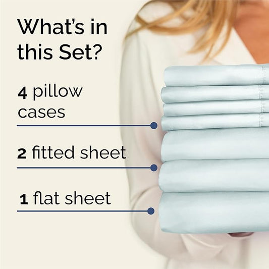CGK Linens Split King 7 Piece Sheet Set - Cooling Sheets for Hot Sleepers - Hotel Luxury Bedding Set with 8-16 Inch Deep Pockets - 1 Flat & 2 Fitted & 4 Pillowcases - Soft & Wrinkle Free - Split King