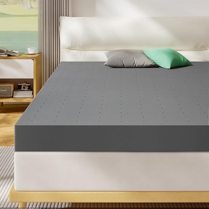 Twin Mattress Topper-Extra Firm 3 Inch High Density Foam Bed Topper with Ventilated Design for Extra Weight, Back Pain Relief-Charcoal Infusion,CertiPUR-US