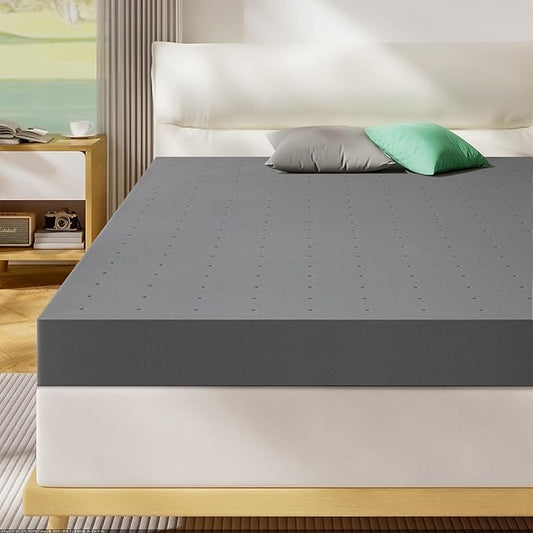 Twin Mattress Topper-Extra Firm 3 Inch High Density Foam Bed Topper with Ventilated Design for Extra Weight, Back Pain Relief-Charcoal Infusion,CertiPUR-US