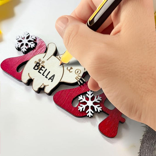 Personalized Cat 2024 Wooden Christmas Ornament - Custom Pet-Themed Holiday Tree Decoration for Cat Lovers - Easily Personalize with a Name or Message Using Marker (Marker Not Included)