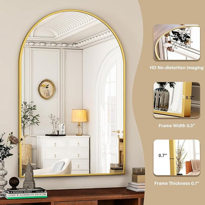 HARRITPURE 16"x24" Arched Bathroom Mirror - Gold Wall Mounted Mirror - Black Arch Mirror - Aluminum Alloy Frame Bathroom Mirror Living Room, Bedroom, Bathroom and Entryway