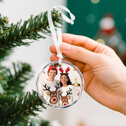 Personalized Christmas Ornaments with Photo - Custom Picture Text Ornament for Christmas 2025, Customized Crystal Xmas Tree Decor - Wedding Gifts for Couples, Engagement Gifts for Couples