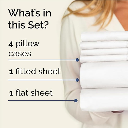 CGK Linens Full 6 Piece Sheet Set - Cooling Sheets for Hot Sleepers - Hotel Luxury Bedding Set with 8-16 Inch Deep Pockets - 1 Flat & 1 Fitted & 4 Pillowcases - Soft and Wrinkle Free - Antique White