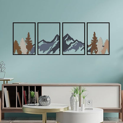 ESTART 4 Pcs Metal Mountain Wall Art, Large Mountains Wall Decor, Mountain Rivers Decorative Painting Suitable For Living Room Bedroom Office Indoor And Outdoor