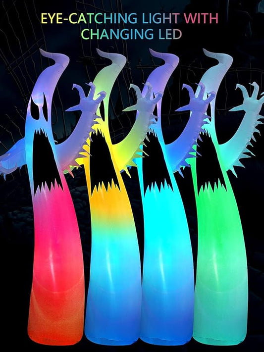 Kalolary 12FT Halloween Inflatables Scary Ghost Color Flashing Blow Up Skeleton Ghost, Outdoor Yard Inflatable Decoration with Multi-Colored LED Lights