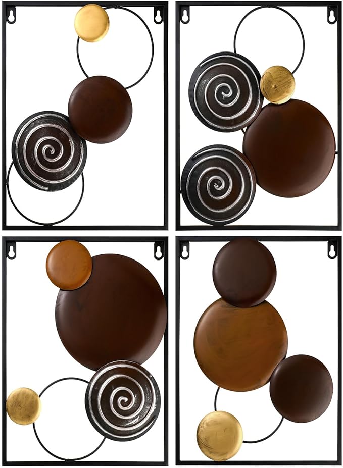 Tandefio 4 Pcs Metal Wall Art Abstract Wall Decoration Tree Branch Sign for Living Room Panels Sculpture Iron Modern Accent Hanging for Home Office(Round Style)