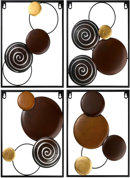 Tandefio 4 Pcs Metal Wall Art Abstract Wall Decoration Tree Branch Sign for Living Room Panels Sculpture Iron Modern Accent Hanging for Home Office(Round Style)