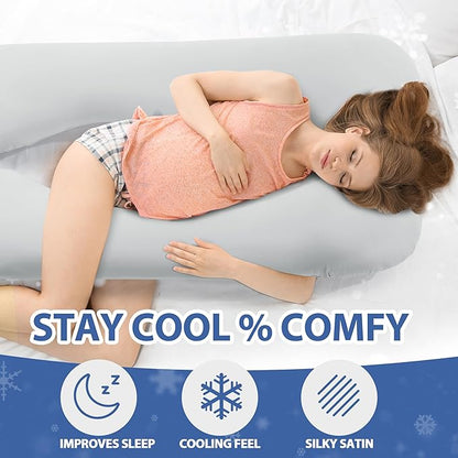 Cooling Pregnancy Pillow Cover (ONLY Pillowcase), Q-Max 0.4 U Shaped Luxurious Smooth Maternity Pillow Cover with Hidden Zip, Cool Large Pillow Protector for Side Hot Sleeper, Grey, 61x31 in