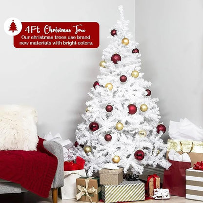 4ft Artificial Christmas Tree, Arbol de Navidad with 450 Branch Tips, Premium North Valley Spruce with Foldable Base Stand, Xmas Tree for Home, Office,Party Decoration-White