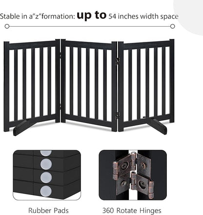 LZRS Solid Hardwood Freestanding Pet Gate,Wooden Dog Gates for Doorways,Nature Wood Dog Gates for The House,Dog Gate for Stairs,Freestanding Indoor Gate Safety Fence,Black,30" Height-3 Panels