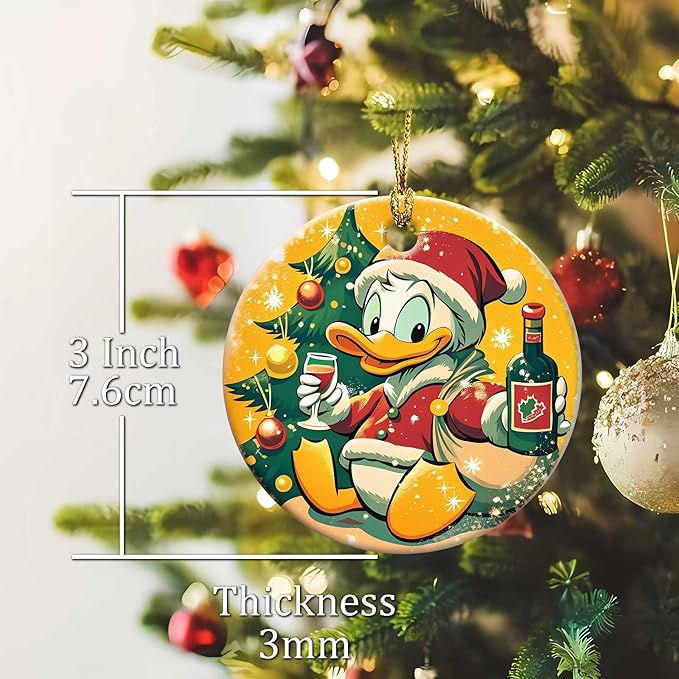 A Cute Christmas Duck Ornament Round Ceramic Ornament Xmas Keepsake for Christmas Tree Winter Holiday Xmas Gift for Women Men Xmas Hanging Ornament 3"