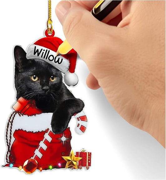 Black Cat Christmas Ornament 2025 – Cute Cat in Santa Hat & Candy Cane – Funny Holiday Tree Decoration for Kitten Lovers, Pet Memorial Keepsake, Xmas Gift for Friends & Family