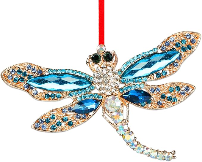 WhatSign Blue Dragonfly Christmas Ornaments - Metal Dragonfly Ornaments for Christmas Tree Decorations Gifts for Women Girls Kids