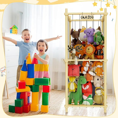 Stuffed Animal Zoo Storage Cage Wooden, 48''(4ft) Wood Extra Large Stuffed Animal Storage Basket, Toy Storage for Big Stuffed Animals, Large Toy Chest for Kids Girls Boys Toy Organizer Holder