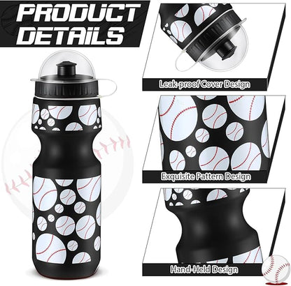 24 Pcs 24 oz Baseball Water Bottle Bulk and Drawstring Bag Set 12 Reusable Plastic Biking Water Bottle Tumbler 12 Sport Gym Goodie Gift Bag for Party Favor (Black)