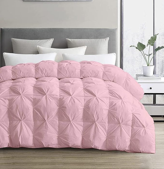 SLEEP-NEST Super King Plus Comforter 128x128 Hotel Luxury Down Alternative Pinch Pleated 1 Piece Comforter with 8 Tabs/Loops, Extra Large King Quilt for All Season, Oversized King - Pink
