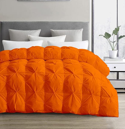 SLEEP-NEST All Season Super King Plus Comforter 128x128 Hotel Luxury Down Alternative Pinch Pleated 1 Piece Comforter with 8 Tabs/Loops,XL King Extra Large 400 GSM - Oversized King - Orange