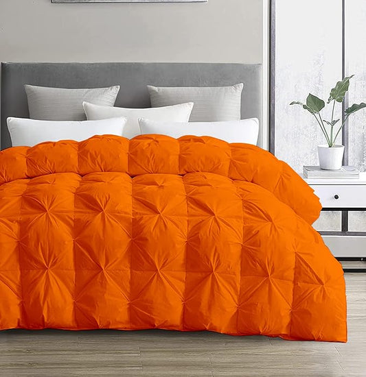 SLEEP-NEST All Season Super King Plus Comforter 128x128 Hotel Luxury Down Alternative Pinch Pleated 1 Piece Comforter with 8 Tabs/Loops,XL King Extra Large 400 GSM - Oversized King - Orange