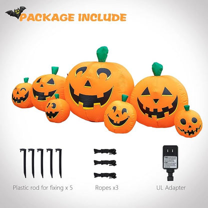 MUMTOP 8.8 Ft Long Inflatable Outdoor Halloween Decorations, Inflatables Halloween Pumpkins Outdoor Decorations Blow Up with Built-in LED Lights for Yard Party Holiday Garden