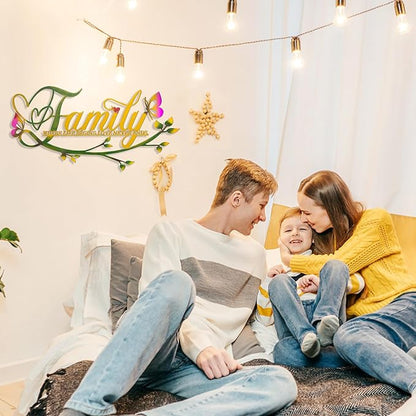 AUHOKY Family Where Life Begins Love Never Ends Word Sign Metal Wall Decor, Black Home Decor Wall Art Decorations, Letters Quotes Sign for Living Room Bedroom Kitchen Indoor Outdoor Decor(17.5 x 9in)