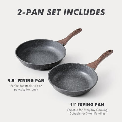 SENSARTE Nonstick Frying Pan Skillets, Swiss Granite Coating Omelette Pans, Healthy Cookware Chef's Pans, Free of Intentionally Added PFOA (9.5+11 Inch)