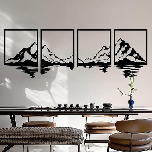 ESTART 4 PCS Metal Mountain Wall Art, Large Mountains Wall Decor, Mountain Forest Decorative Painting Suitable For Living Room Bedroom Office Indoor And Outdoor (Mountains Rivers)