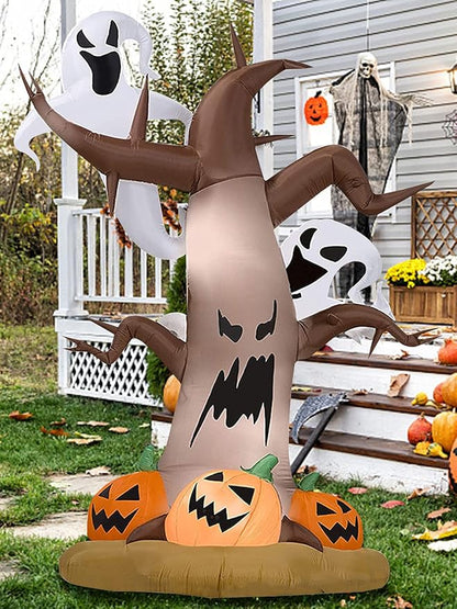 8 Feet Halloween Inflatable Dead Tree with Ghost Pumpkins Kalolary Blow up LED Light Dead Tree for Halloween Outdoor Indoor Holiday Decorations Yard Lawn Decor for Home Family Halloween Party