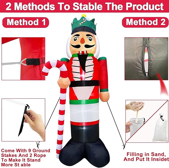 12 Ft Giant Christmas Inflatables Nutcracker Soldier Build in LED Lights, Outdoor Xmas Decoration, Blow Up Nutcracker for Square Lawn Garden Patio Holiday Party Decor