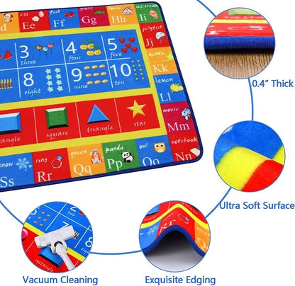 Round Kids ABC Rug 4ft, Alphabet Numbers Shapes Learning Mat for Children Playroom Bedroom, Educational Soft Circle Rug Carpet for Classroom Infant Toddlers Kids Room Game Area, Multi Color