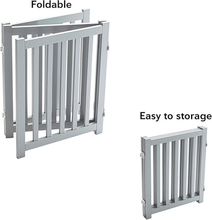 LZRS 3-Panel Wooden Free Standing Foldable Dog Gate – 24" High,Step-Over Safety Pet Gate for Doorways, Stairs, Hallways, Indoor Dog Barrier for Small to Medium Dogs & Puppies, Grey