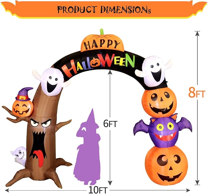 10FT Long&8FT Tall Gaint Halloween Inflatable Decorations Dead Tree Arch, Build-in LED Lights Holiday Blow Up Yard Decoration for Halloween Holiday Party Outdoor，Garden Yard Lawn Decor